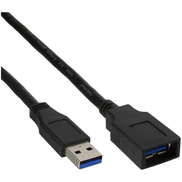 80er Bulk-Pack InLine® USB 3.2 Kabel Verlängerung, A Stecker / Buchse, schwarz 1m