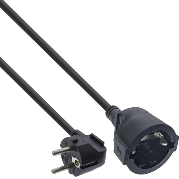 InLine® Strom-Verlängerung Schutzkontakt Stecker gewinkelt / Buchse, schwarz, 3m