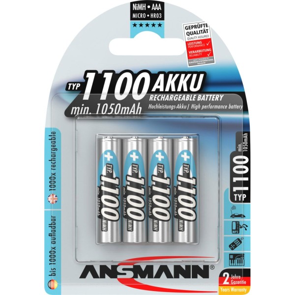ANSMANN 5035232 NiMH-Akku Micro AAA, 1100mAh, 4er-Pack