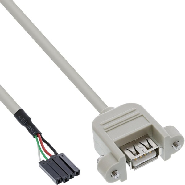 InLine® USB 2.0 Anschlusskabel, Einbaubuchse A auf Pfostenanschluss, 0,6m