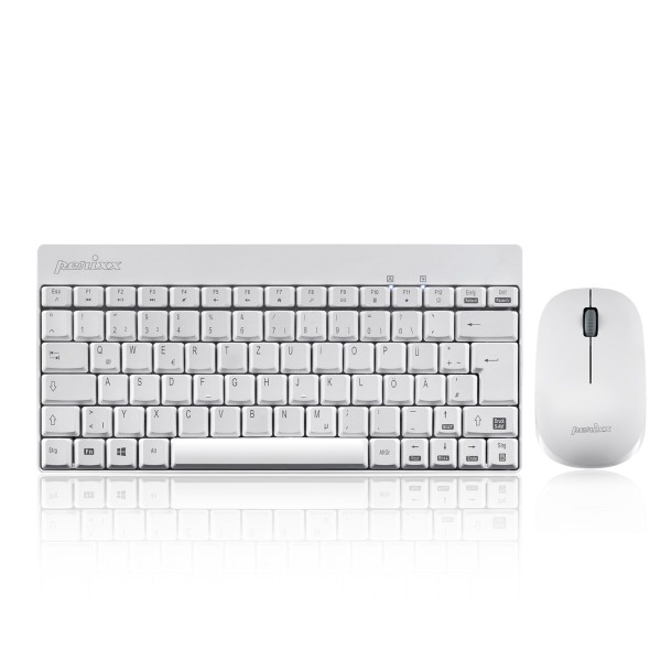 Perixx PERIDUO-712 DE W, Mini Tastatur und Maus Set, schnurlos, weiß