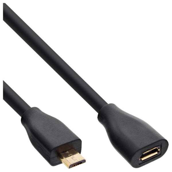 InLine® Micro-USB Verlängerung, USB 2.0 Micro-B Stecker auf Buchse, schwarz, vergoldete Kontakte, 1,