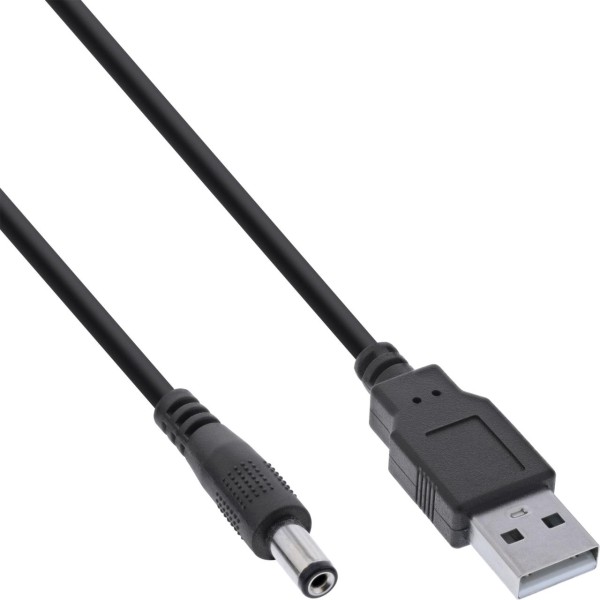 InLine® USB DC Stromadapterkabel, USB A Stecker zu DC 5,5x2,10mm Hohlstecker, schwarz, 1m