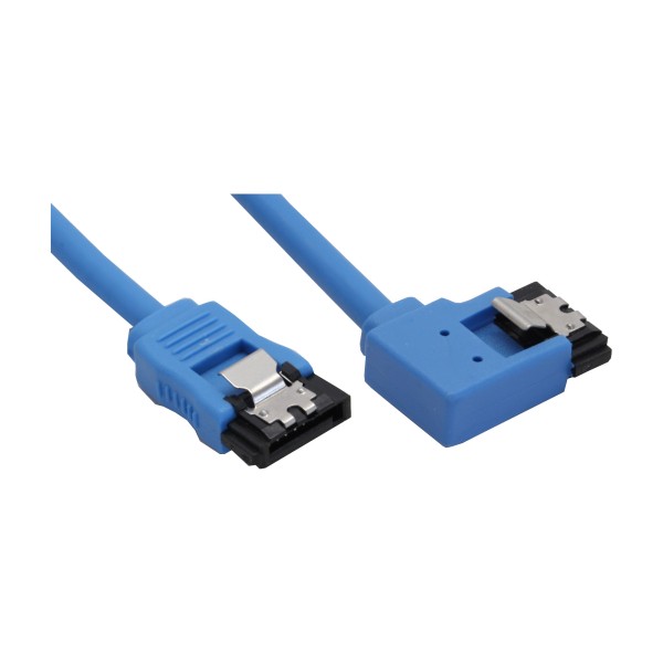 InLine® SATA 6Gb/s Anschlusskabel rund, abgewinkelt links, blau, mit Lasche, 0,5m