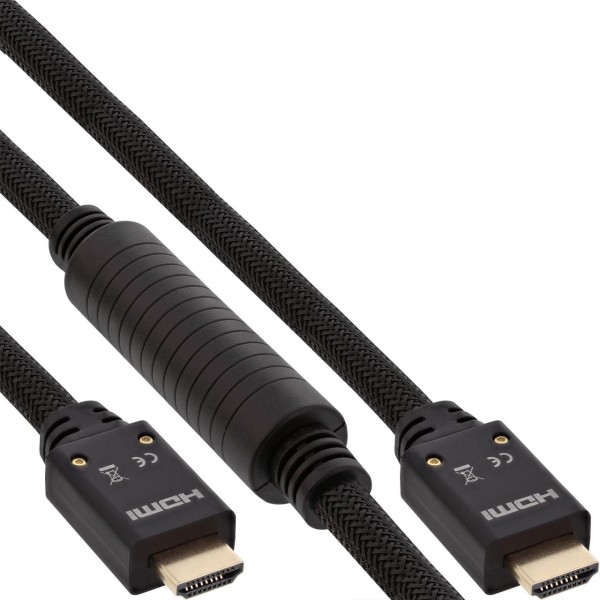 InLine® HDMI Aktiv-Kabel, HDMI-High Speed mit Ethernet, 4K2K, Stecker / Stecker, schwarz / gold, Nyl