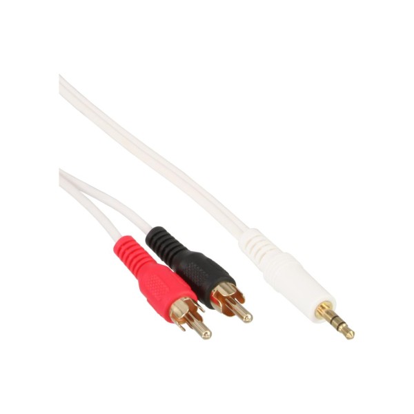 InLine® Cinch/Klinke Kabel, 2x Cinch Stecker an 3,5mm Klinke Stecker, weiß / gold, 3m