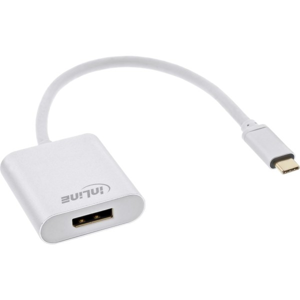 InLine® USB Display Konverter, USB Typ-C Stecker zu DisplayPort Buchse (DP Alt Mode), 4K2K, silber,