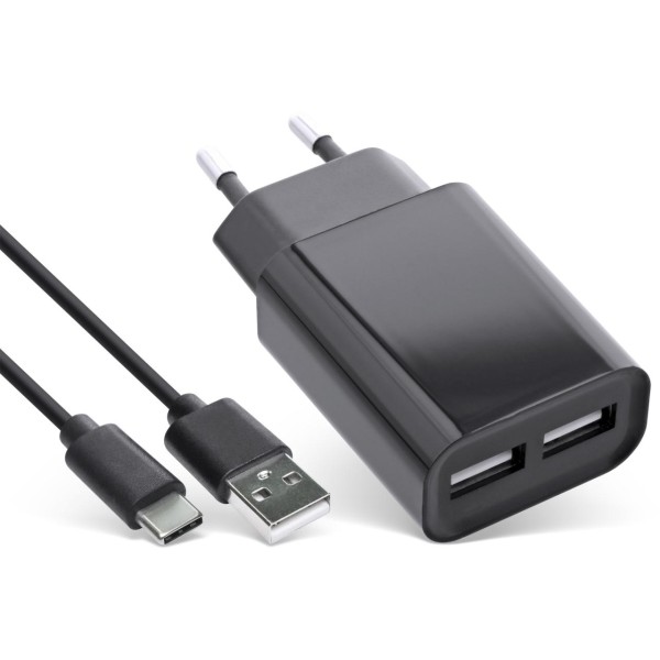 InLine® USB DUO+ Ladeset, Netzteil 2-fach + USB-C Kabel, Ladegerät, Stromadapter, 100-240V zu 5V/2.1