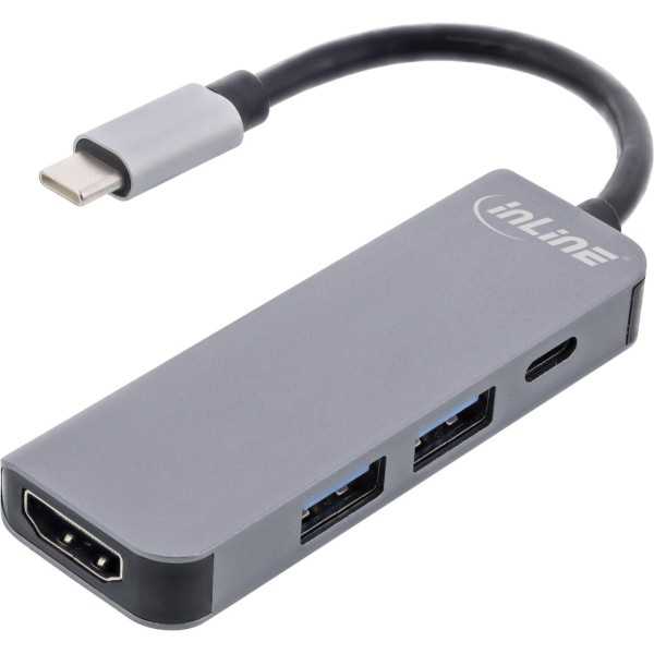 InLine® Multifunktions-Hub USB 3.2 Gen.1, 2x USB-A 5Gb/s + HDMI 4K/30Hz + USB-C PD 87W, Aluminium, g