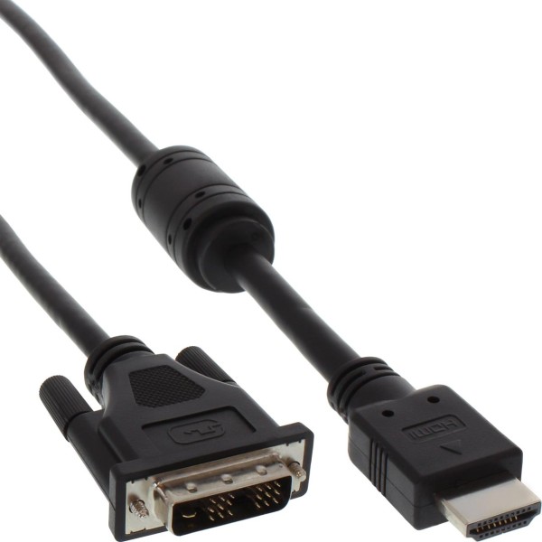 InLine® HDMI-DVI Adapterkabel, 19pol Stecker auf 18+1 Stecker, mit Ferrit, 1m