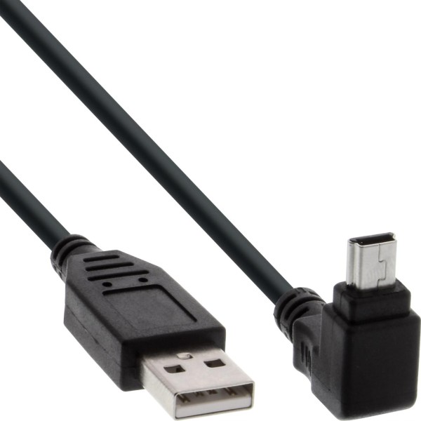 InLine® USB 2.0 Mini-Kabel, Stecker A an Mini-B Stecker (5pol.) oben abgewinkelt 90°, schwarz, 1,5m