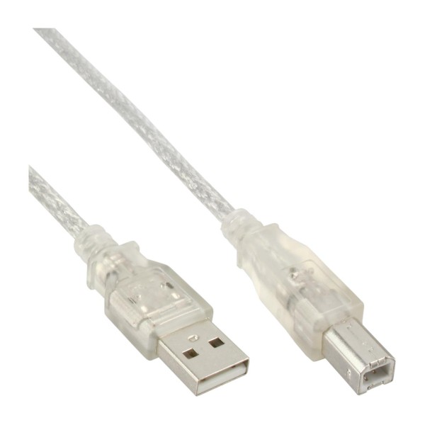 InLine® USB 2.0 Kabel, A an B, transparent, 1m